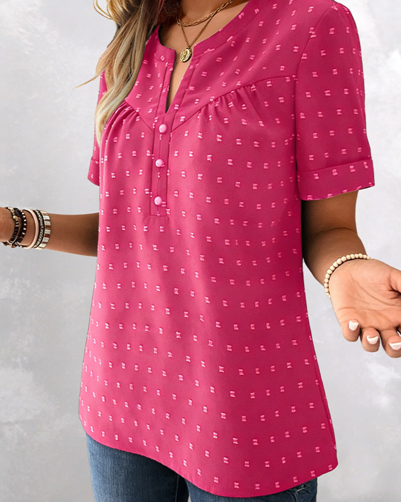 Claire | Jacquard Half-Button Short-Sleeve Top