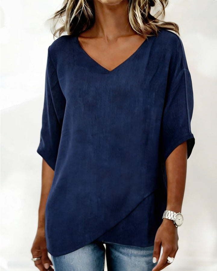 Nora | Cotton Linen V-Neck Top
