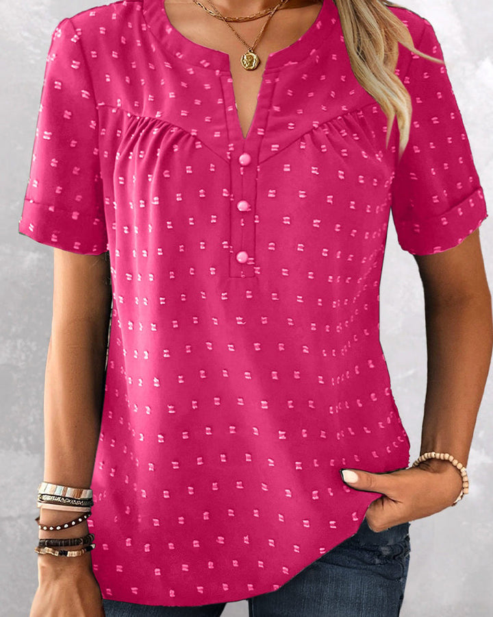 Claire | Jacquard Half-Button Short-Sleeve Top