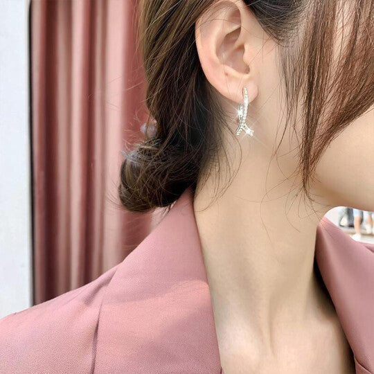 Lunarei – Curved Crystal Drop Earrings