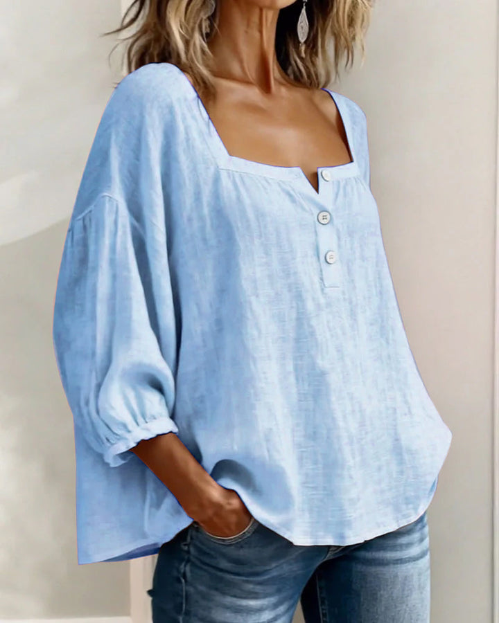 Grace | Square Neck Cotton Linen Blouse