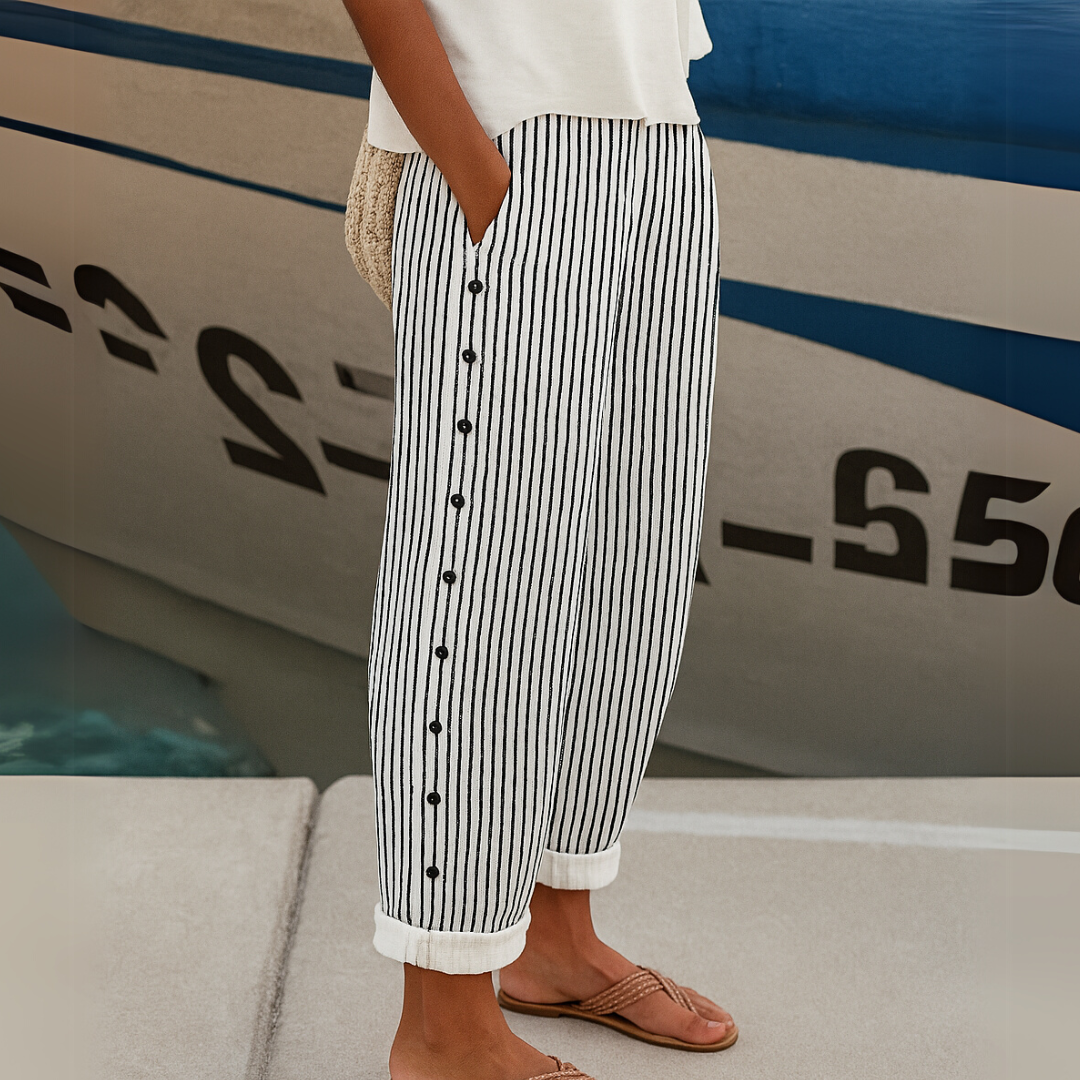 Caitlin | Elegant Striped Button Pants