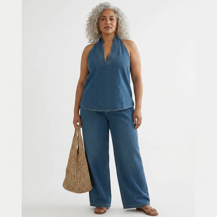 Ivy | Vintage Washed Soft Denim-Look Two-Piece Set
