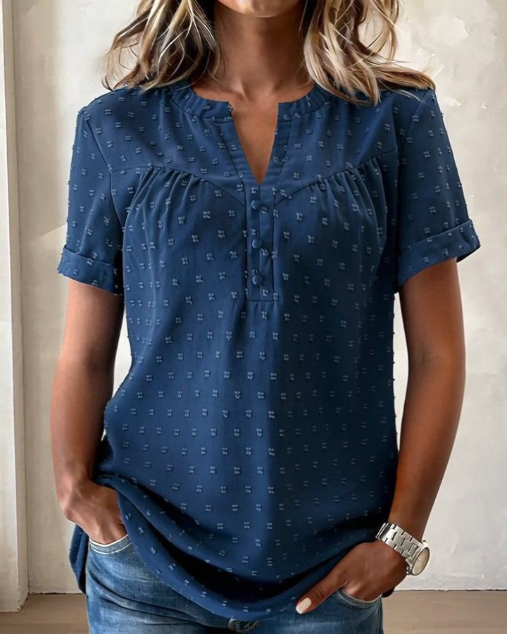 Claire | Jacquard Half-Button Short-Sleeve Top