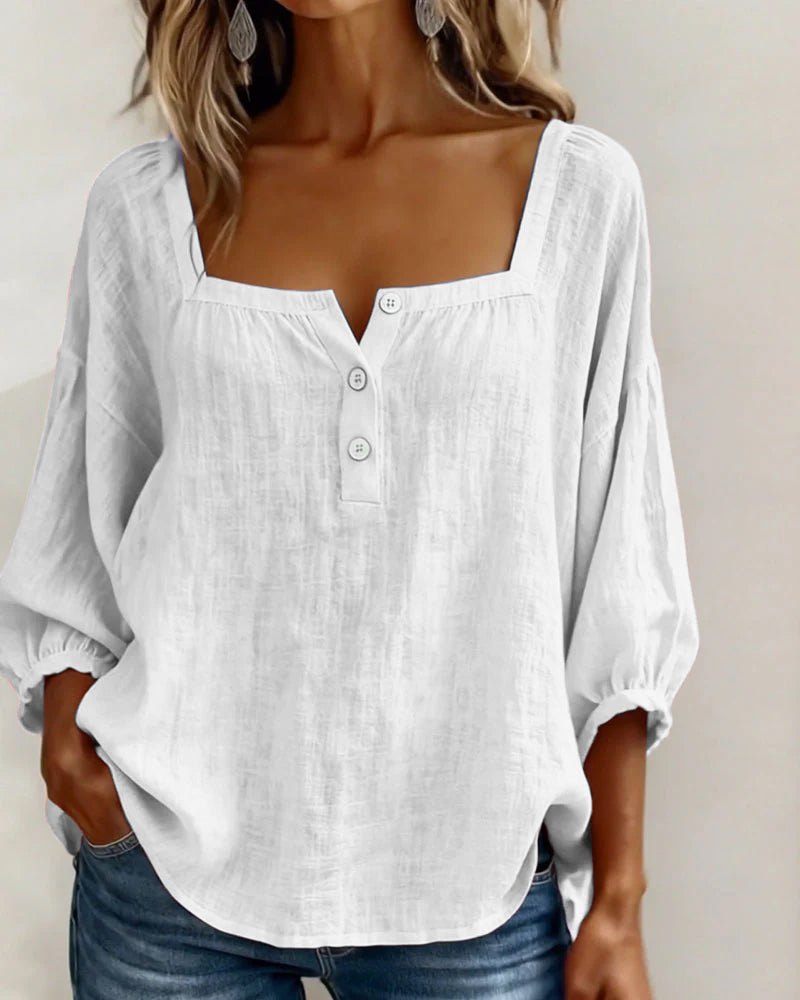 Grace | Square Neck Cotton Linen Blouse