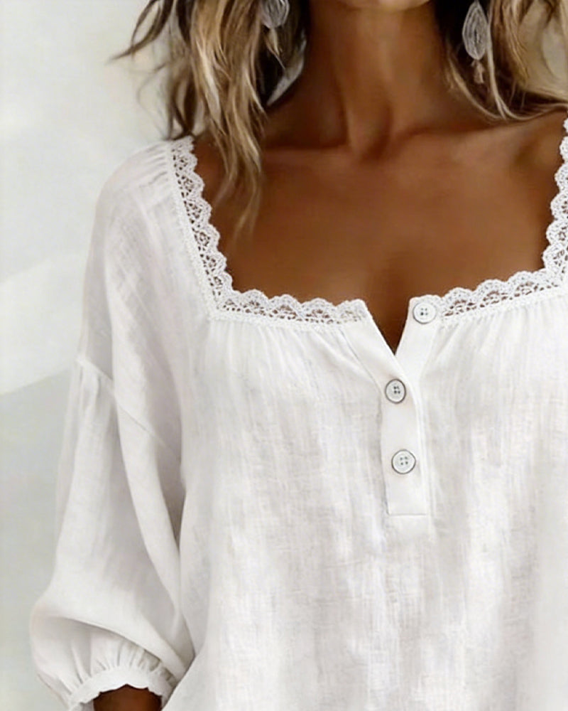 Nora | Square Neck Linen Blouse