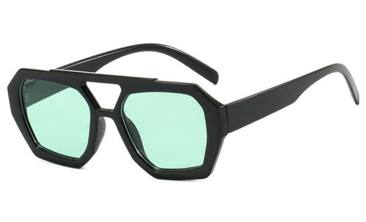 Sunglasses, geometric frame with double bridge, acetate, yellow/brown, Women's