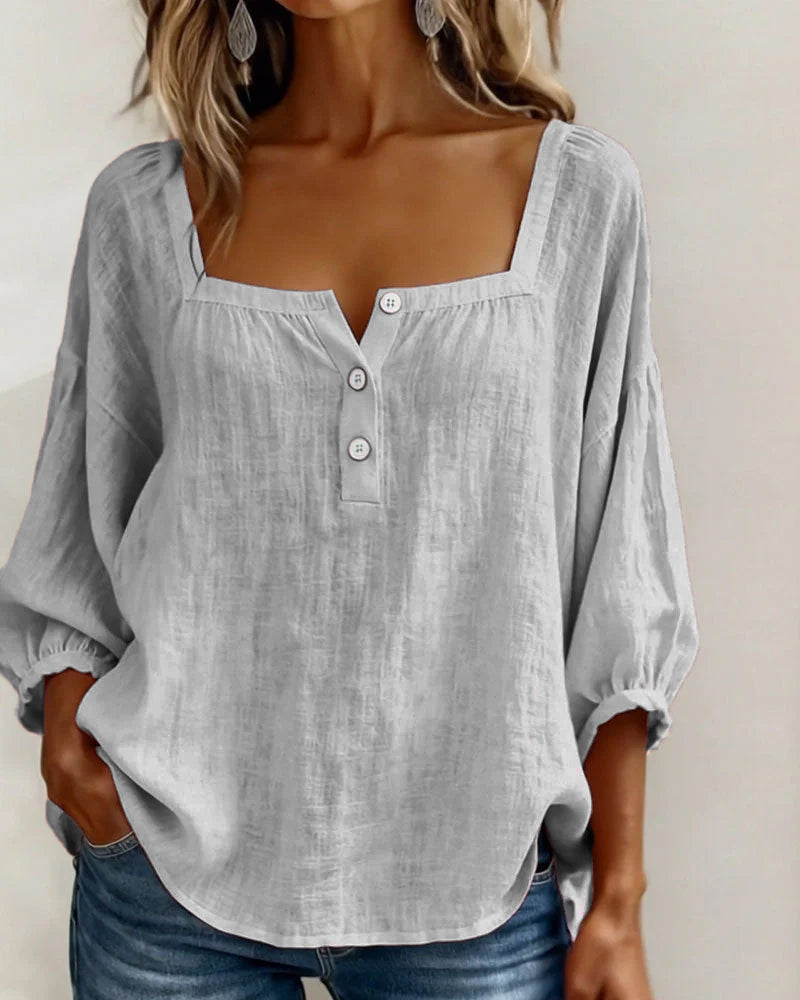 Grace | Square Neck Cotton Linen Blouse
