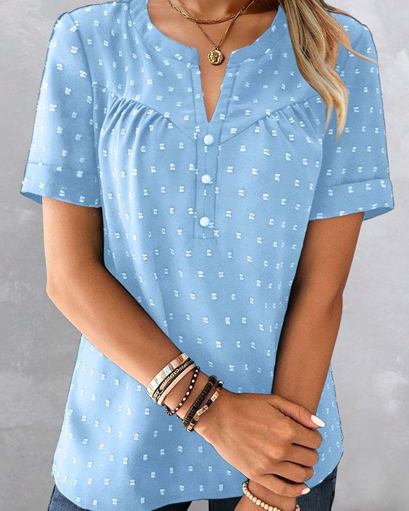 Claire | Jacquard Half-Button Short-Sleeve Top