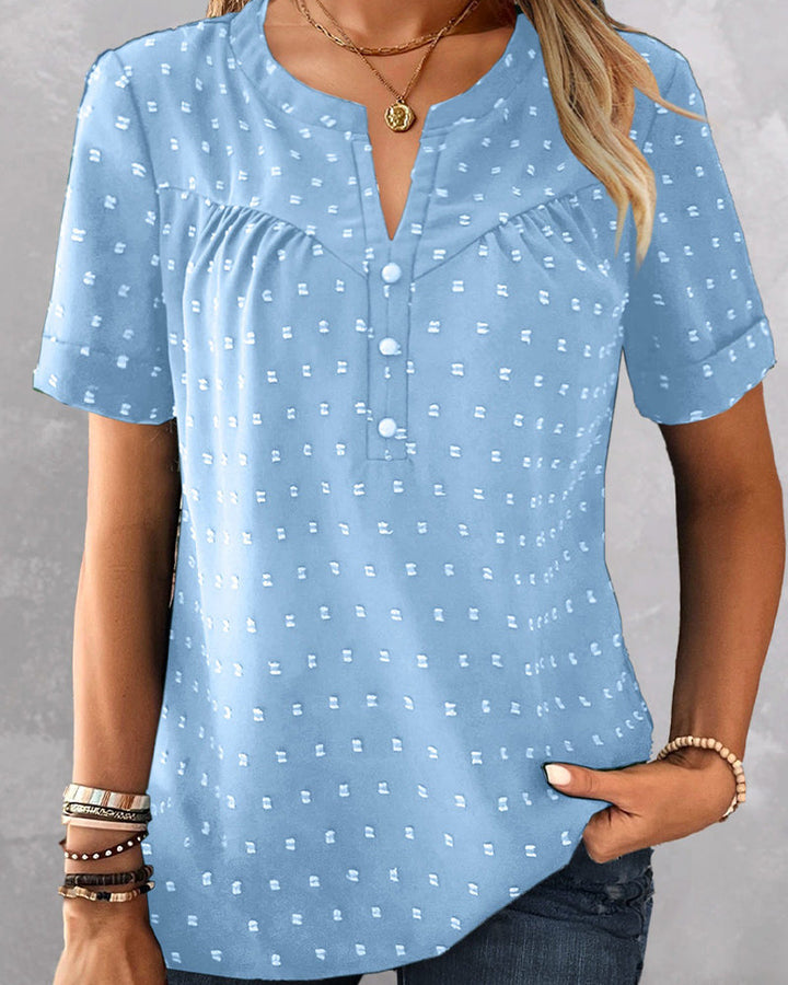 Claire | Jacquard Half-Button Short-Sleeve Top