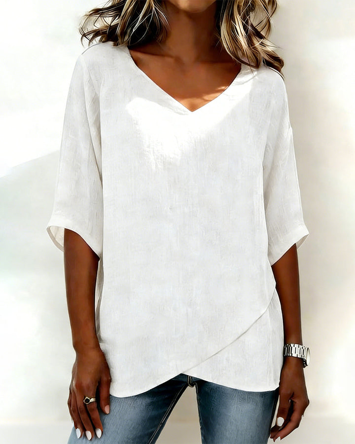 Nora | Cotton Linen V-Neck Top