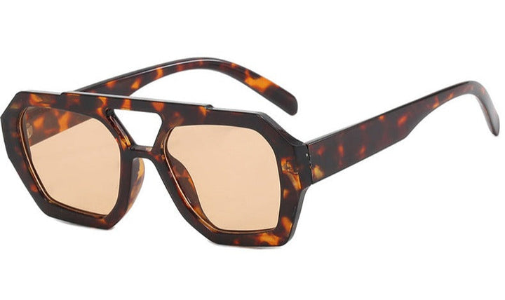 Sunglasses, geometric frame with double bridge, acetate, yellow/brown, Women's