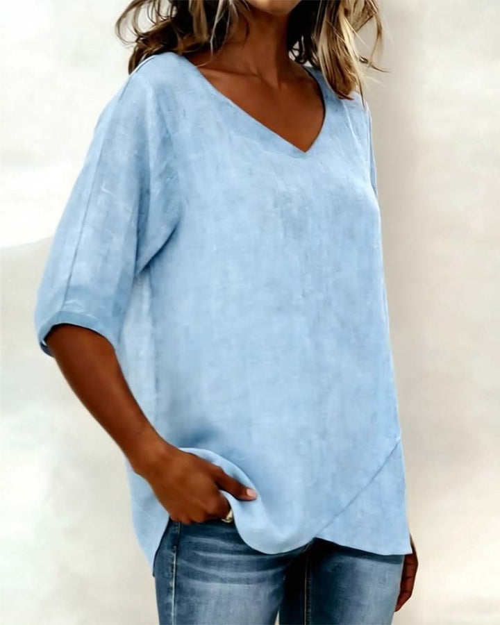 Nora | Cotton Linen V-Neck Top