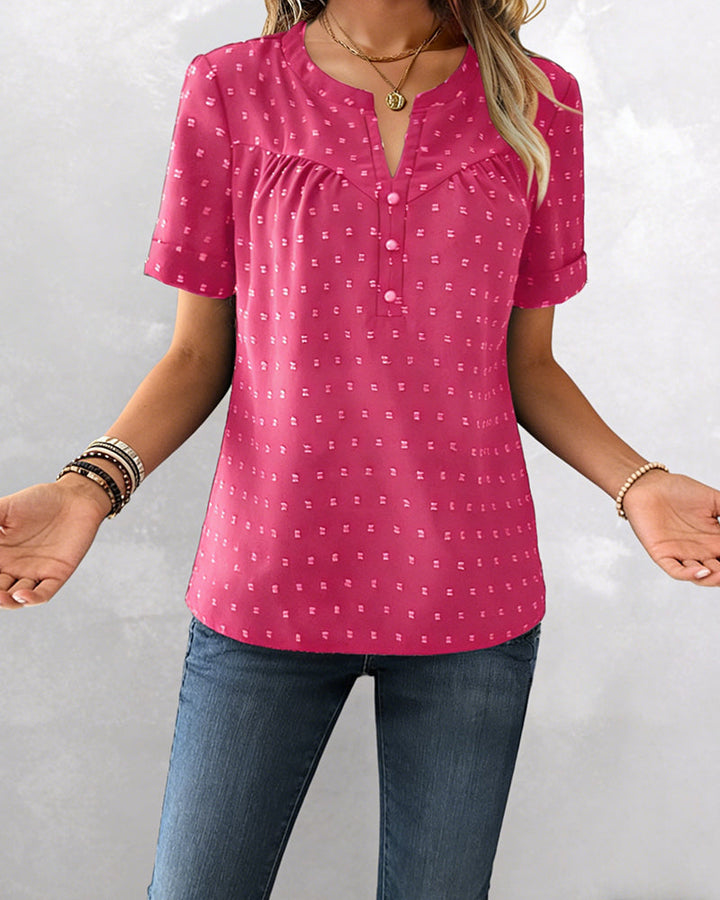 Claire | Jacquard Half-Button Short-Sleeve Top