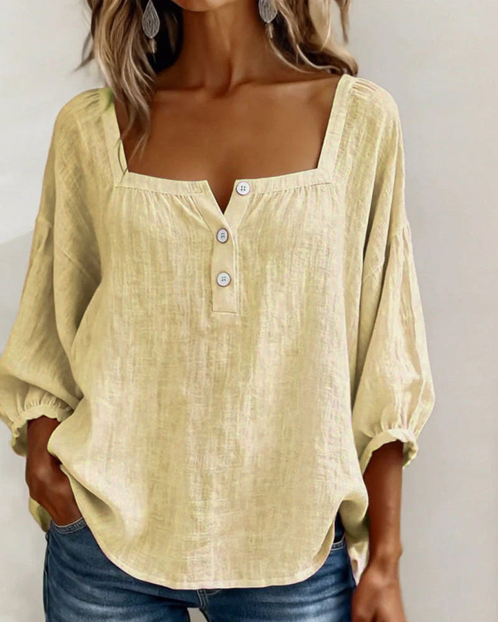 Grace | Square Neck Cotton Linen Blouse
