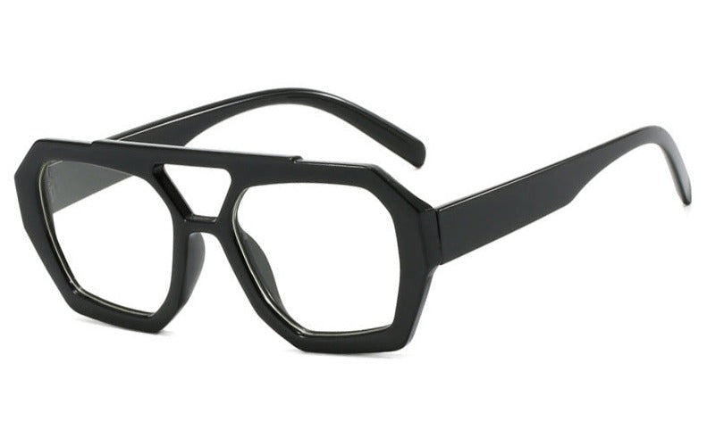 Sunglasses, geometric frame with double bridge, acetate, yellow/brown, Women's