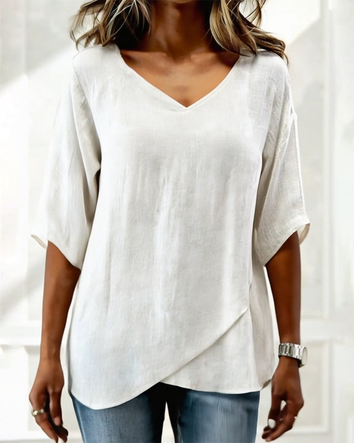 Nora | Cotton Linen V-Neck Top