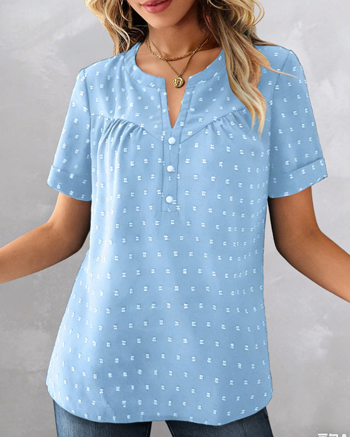 Claire | Jacquard Half-Button Short-Sleeve Top