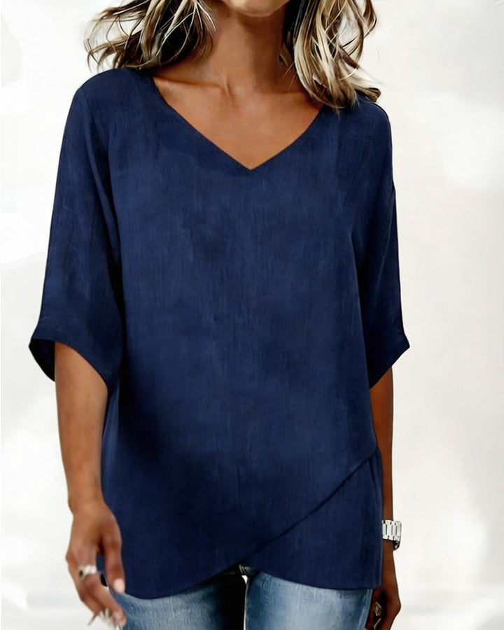 Nora | Cotton Linen V-Neck Top