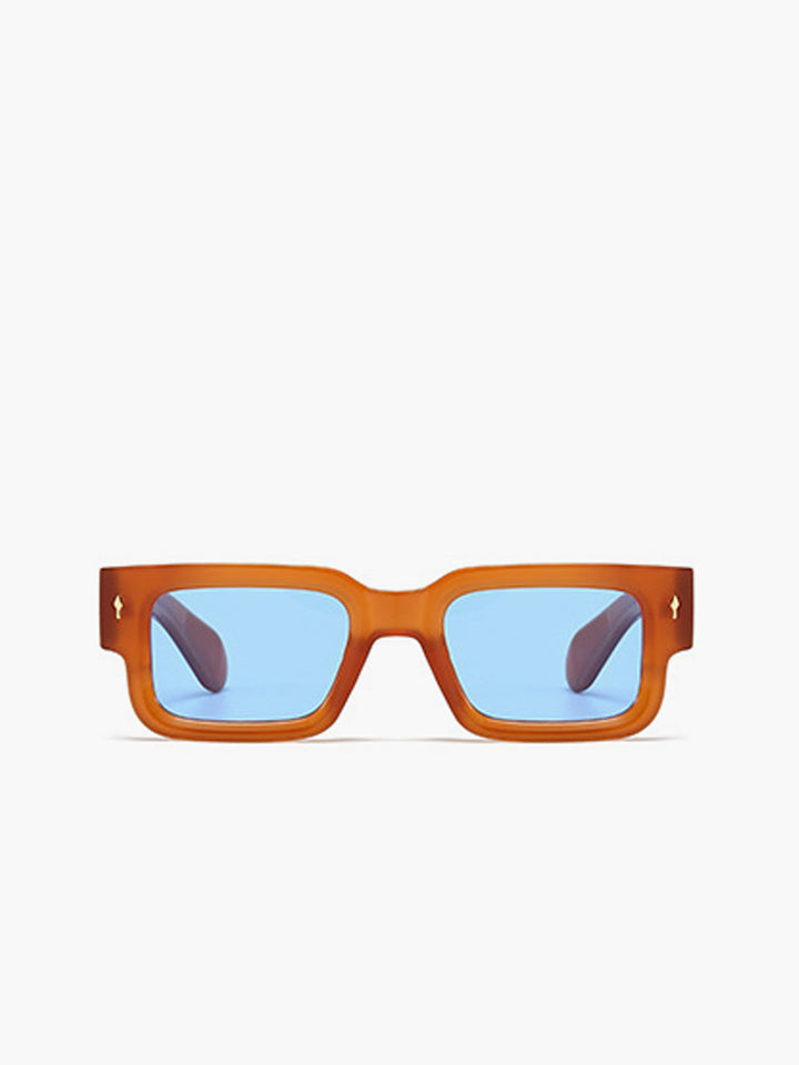 Sunglasses, transparent amber-colored frame with blue lenses, acetate, Women's