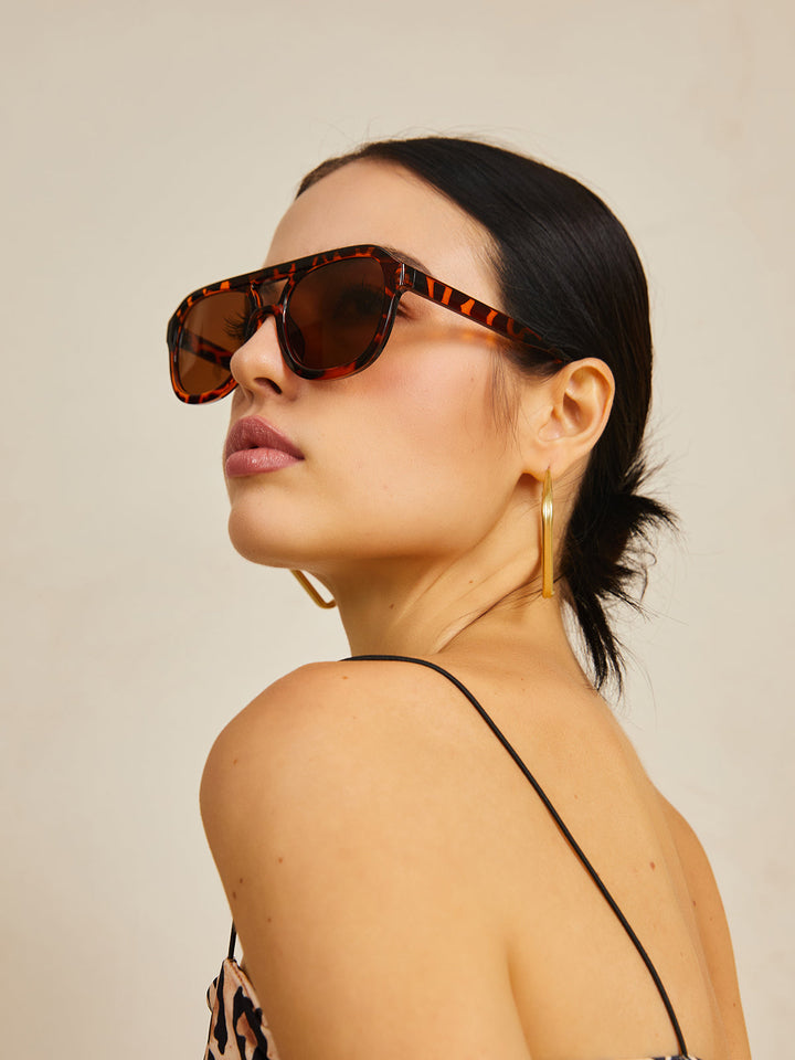 Sunglasses, brown tortoiseshell acetate frame, oversized aviator, acetate, Women