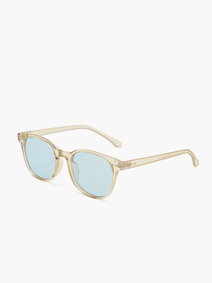Sunglasses, transparent beige acetate frame with light blue lenses, acetate, Women's