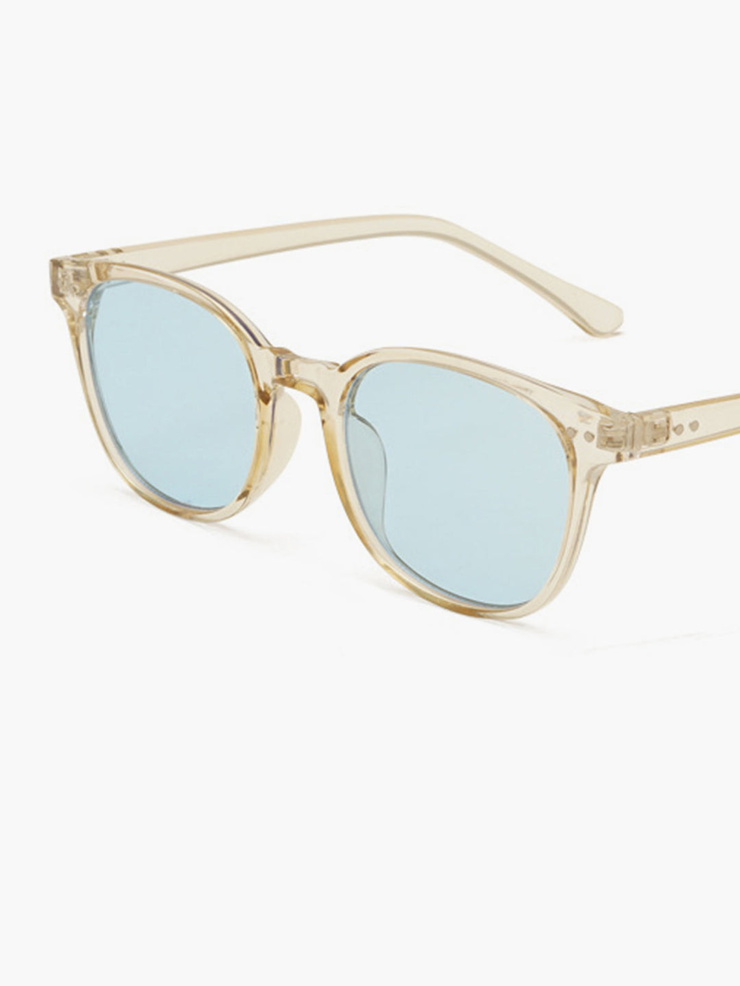 Sunglasses, transparent beige acetate frame with light blue lenses, acetate, Women's