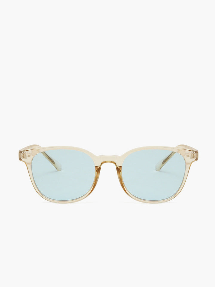 Sunglasses, transparent beige acetate frame with light blue lenses, acetate, Women's