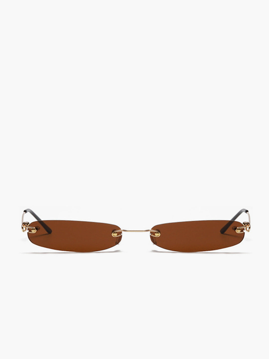 Sunglasses, brown rimless rectangular lenses, metal and plastic, Ladies