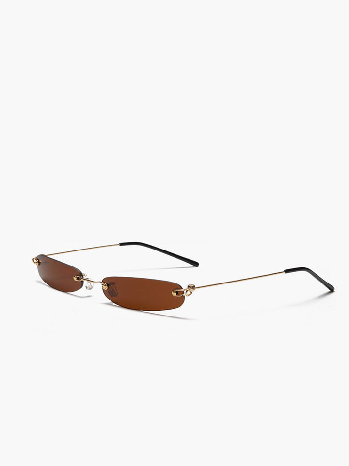 Sunglasses, brown rimless rectangular lenses, metal and plastic, Ladies