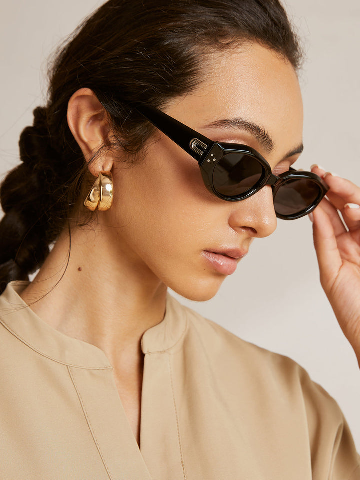 Sunglasses, cat-eye with silver hardware, acetate and metal, Women