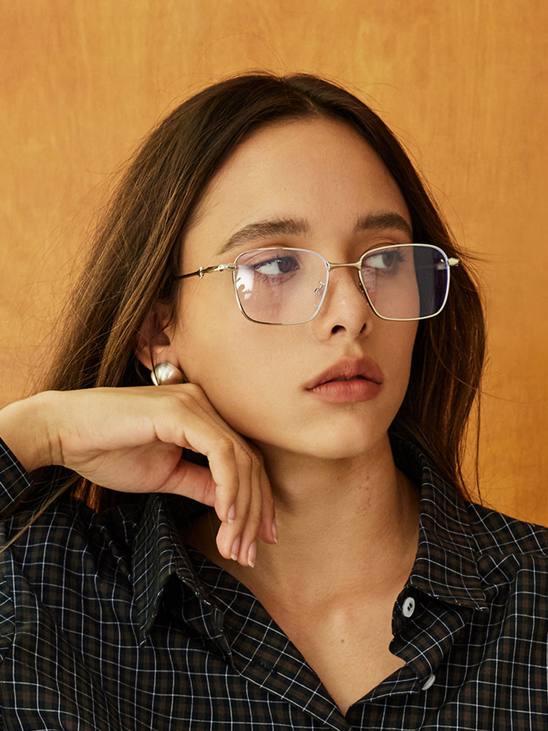 Brilliant, polished silver metal rectangular frame, Metal, Women's
