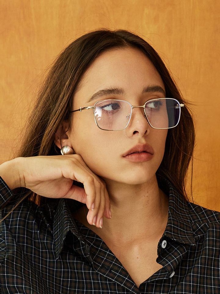 Brilliant, polished silver metal rectangular frame, Metal, Women's