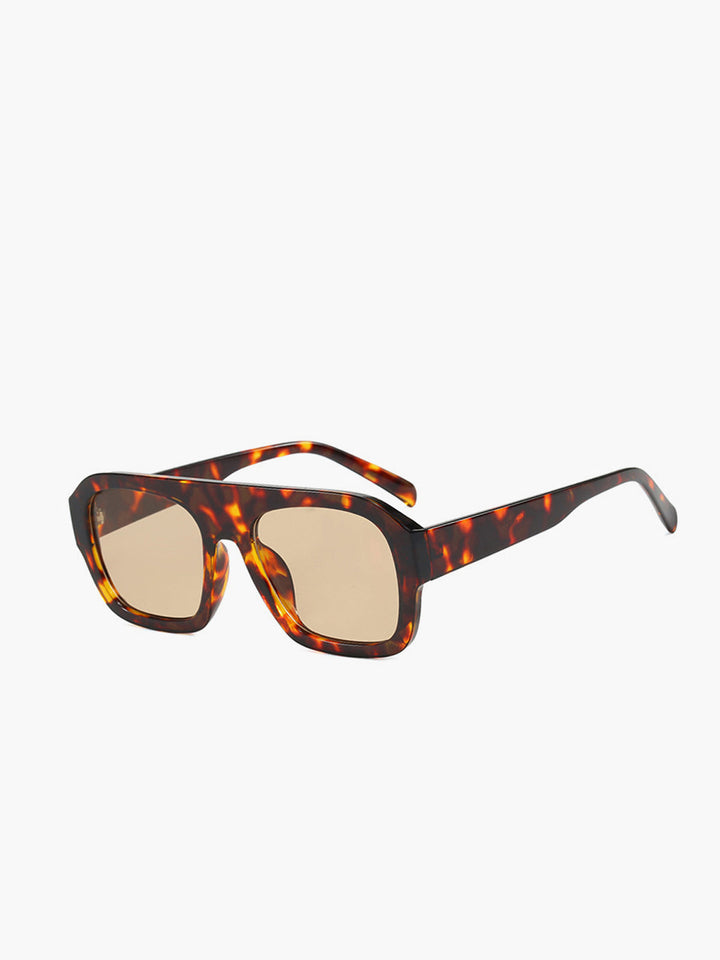 Sunglasses, flat top, oversized, chunky frame, acetate, brown or black, Women's