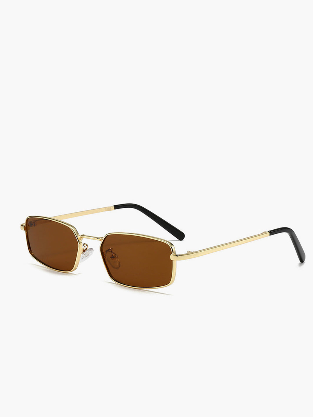 Sunglasses, gold-colored rectangular metal frame with fine temple details, metal, women's