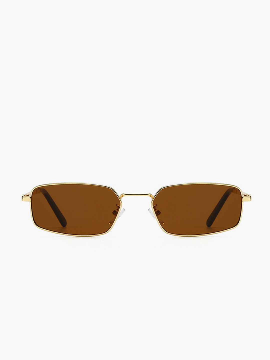 Sunglasses, gold-colored rectangular metal frame with fine temple details, metal, women's
