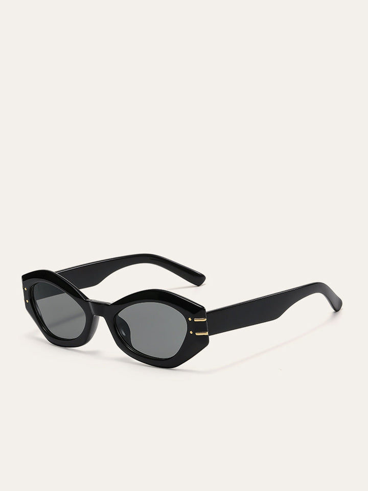 Sunglasses, geometric frame with gold accents, plastic and metal, Women's