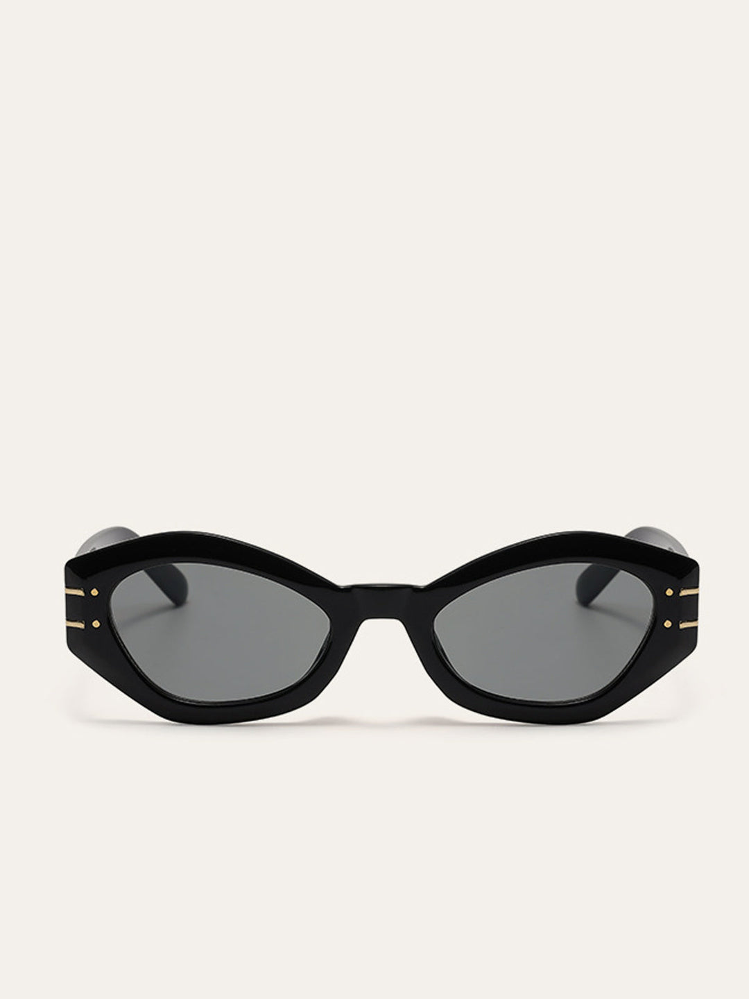 Sunglasses, geometric frame with gold accents, plastic and metal, Women's