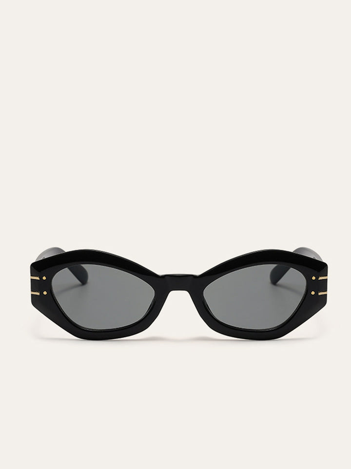 Sunglasses, geometric frame with gold accents, plastic and metal, Women's
