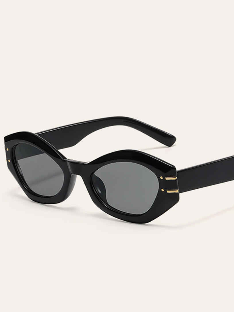 Sunglasses, geometric frame with gold accents, plastic and metal, Women's
