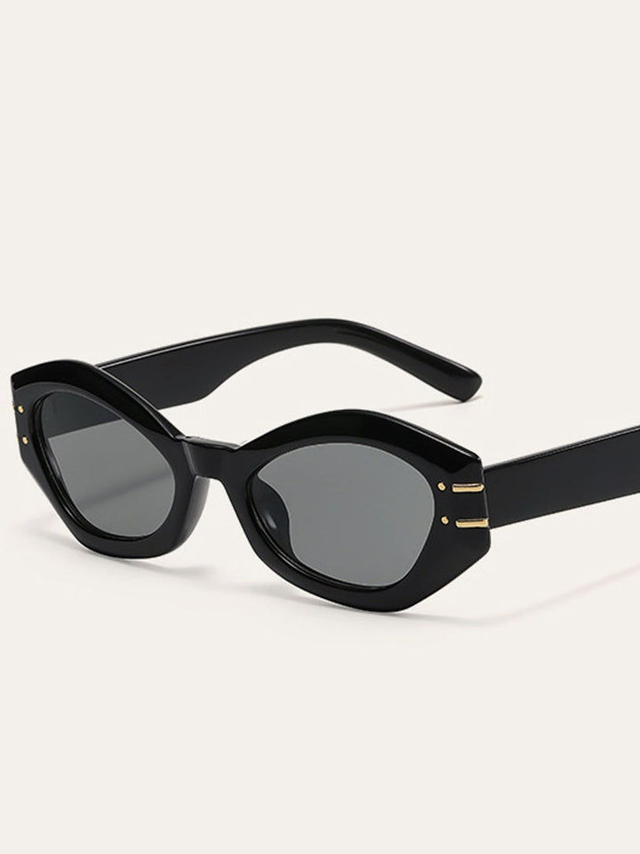 Sunglasses, geometric frame with gold accents, plastic and metal, Women's