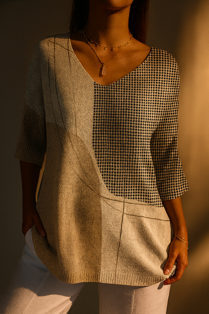 Casual Knit Sweater with Abstract Geometric Pattern for Women