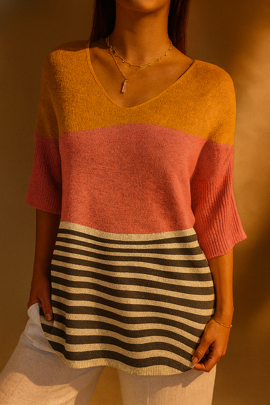 Casual Knit Sweater with Abstract Pattern for Women