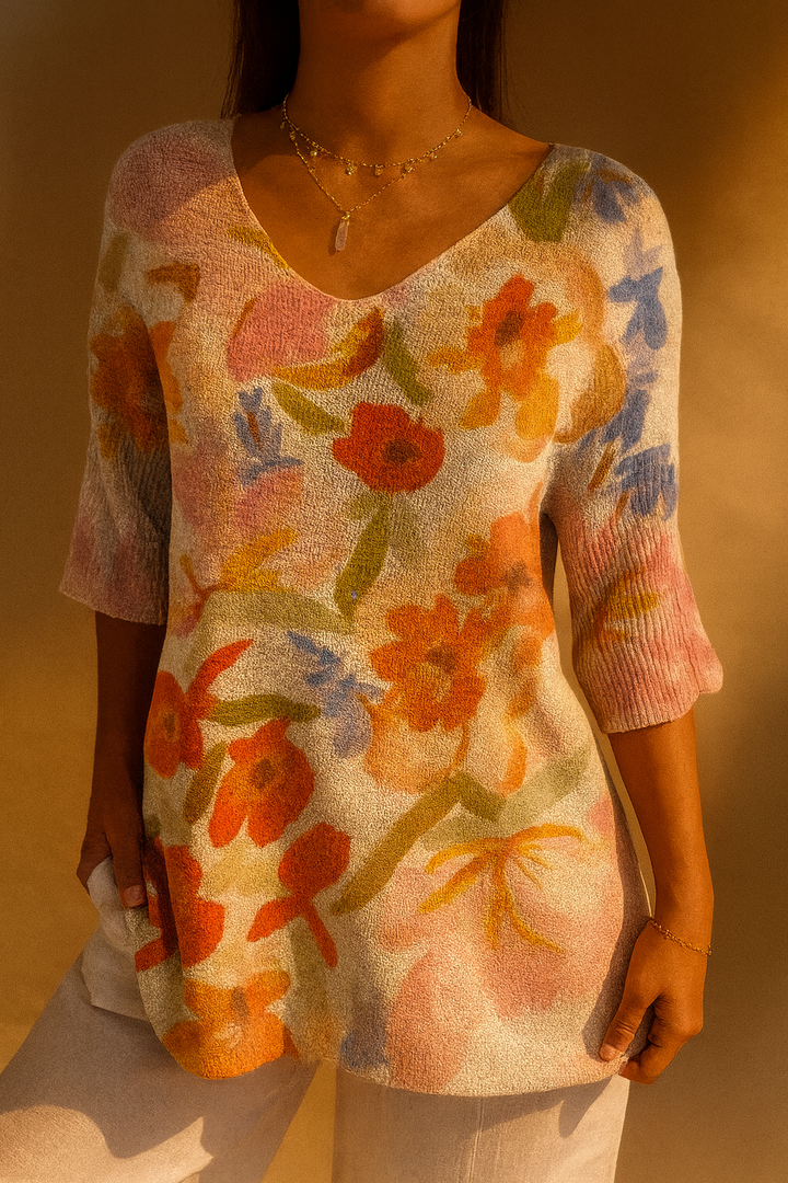 Floral Pattern Vintage Pullover for Women