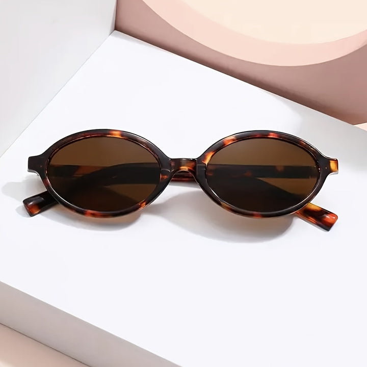 Sunglasses, retro oval frame, plastic, leopard print, ladies
