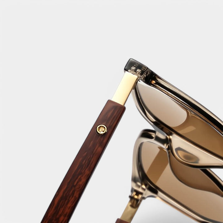 Sunglasses, brown faux-wooden legs, plastic and synthetic wood, Women