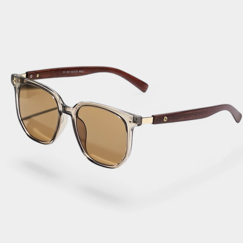 Sunglasses, brown faux-wooden legs, plastic and synthetic wood, Women