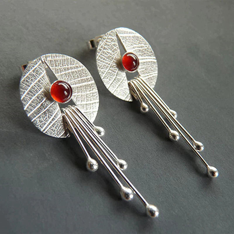 Pevena – Hanging Earrings with Red Accent