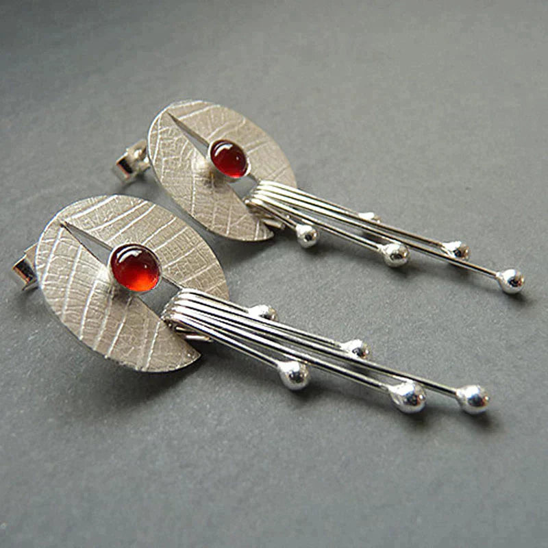 Pevena – Hanging Earrings with Red Accent