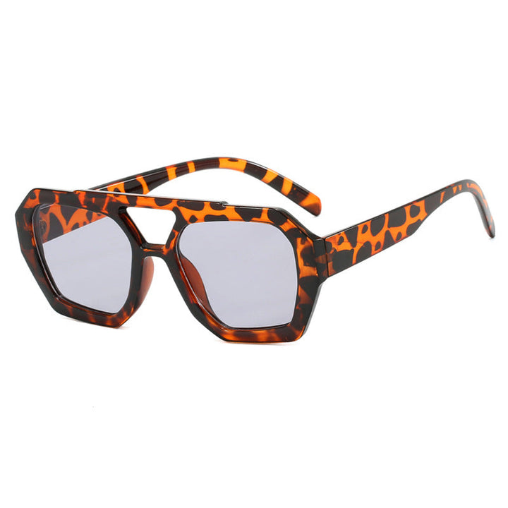 Sunglasses, geometric frame with double bridge, acetate, yellow/brown, Women's